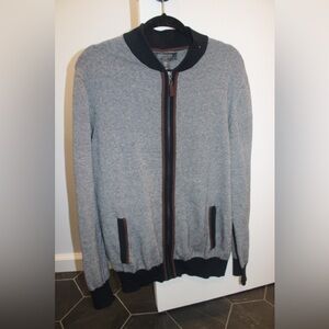 Men’s Coercion Zip-Up Cardigan | Gray & White Striped | Size Medium | Dressy